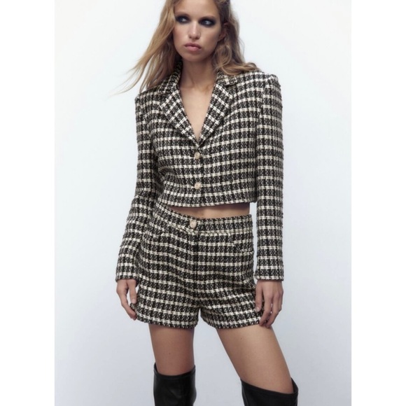 Zara textured tweed cropped blazer - Picture 1 of 5